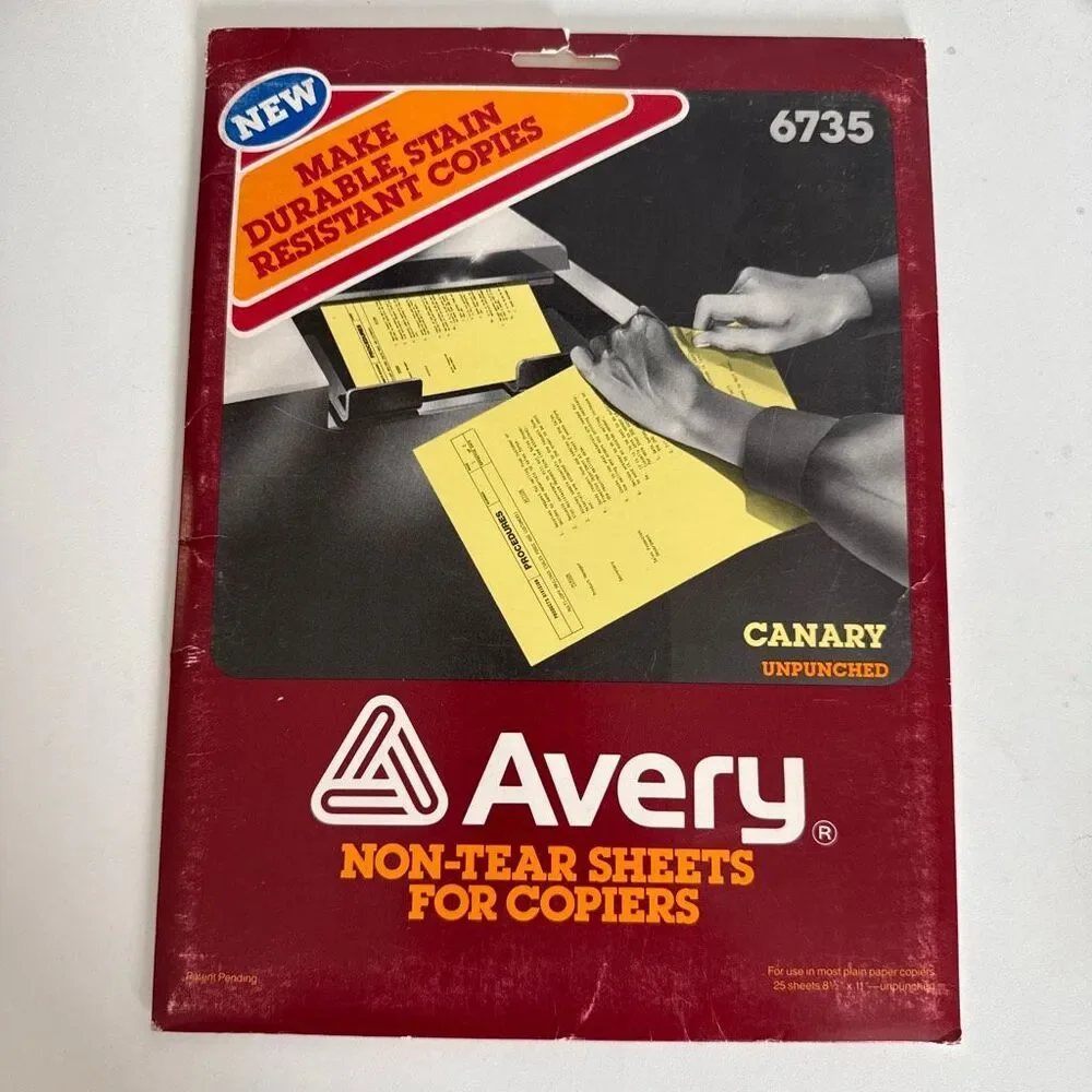 Vintage Avery 6735 Non-Tear Copier Sheets Canary Yellow Unpunched